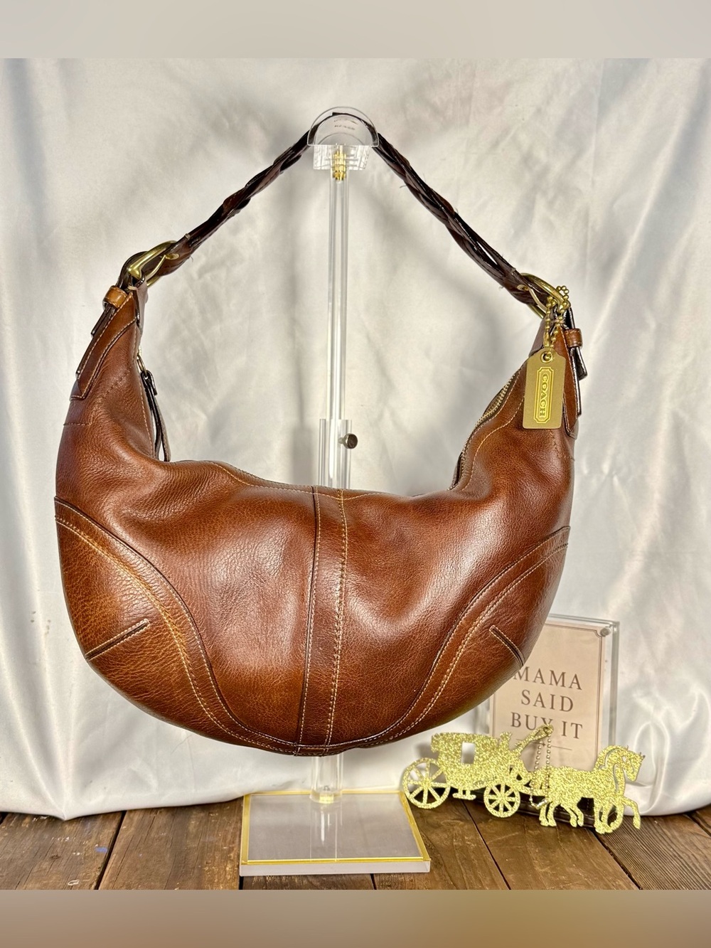 Coach Soho Brown Leather Braided Strap Hobo Shoulder Bag 10044 Y2K